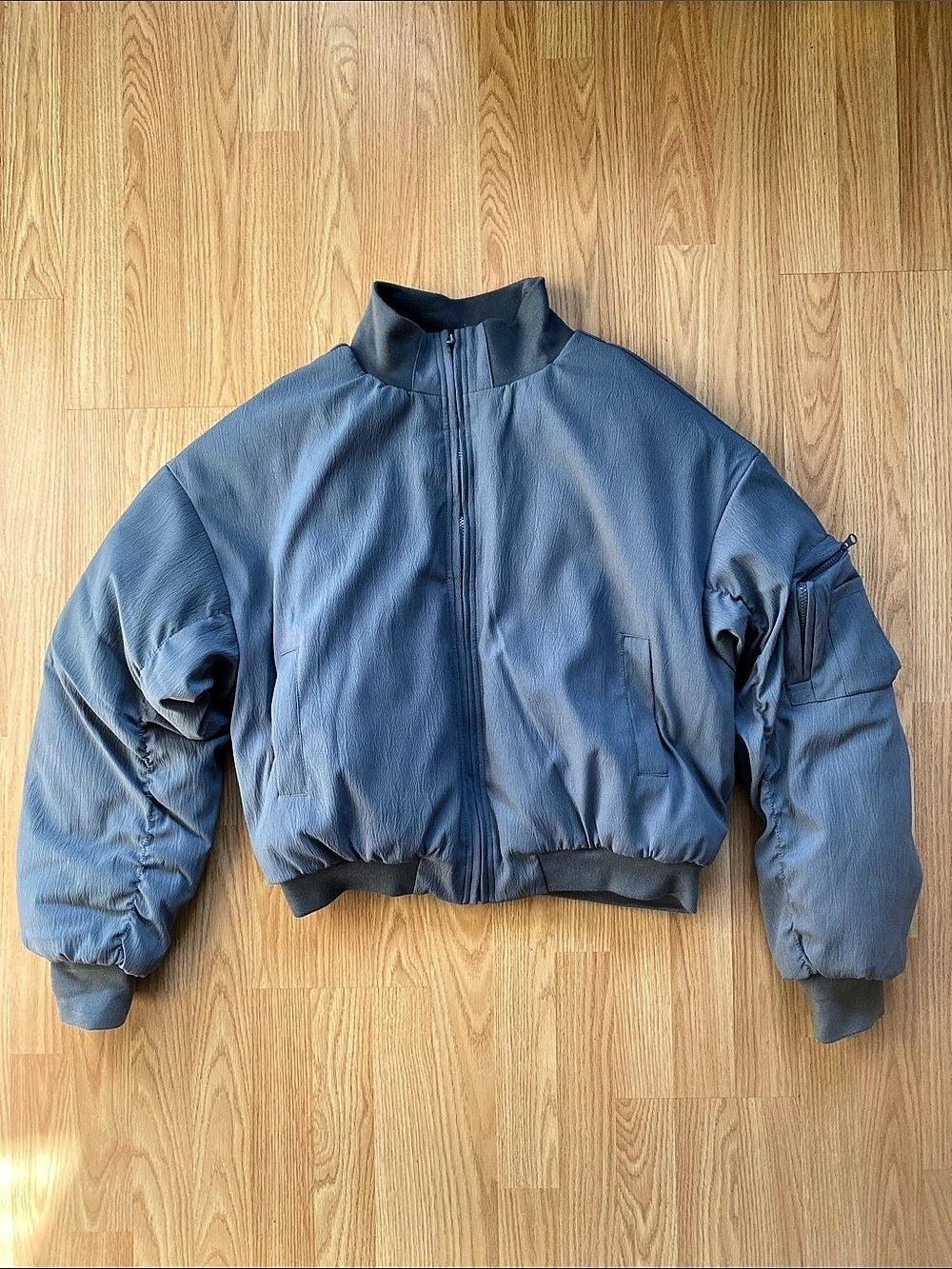 Grey Cropped Bomber Jacket